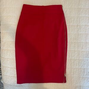 Express Red Pencil Skirt With Gold Zipper. Size 0.